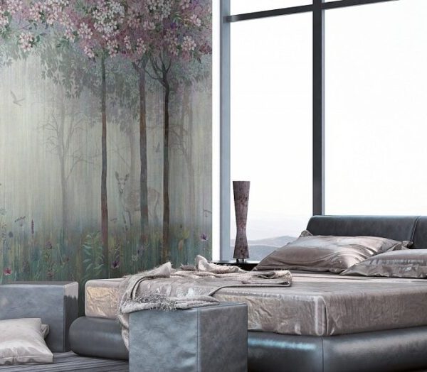 Pink Forest And Gazelles Wall Mural