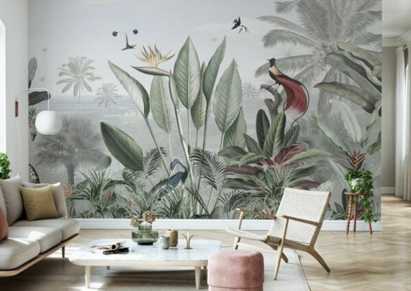 Tropical Trees And Birds Wall Mural
