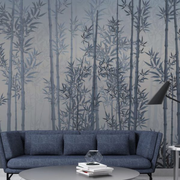 Foggy Forest Image Blue Tones Wall Mural