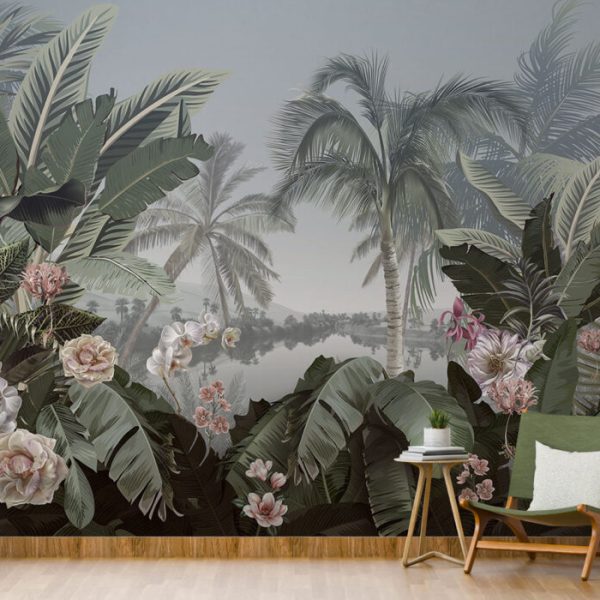 Tropical Leaves And Flowers Wall Mural