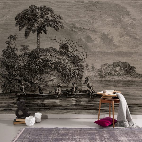 People In Boat Black And White Wall Mural