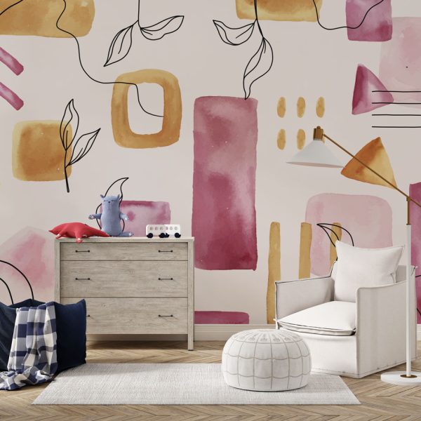 Leaves And Geometric Shapes Wall Mural