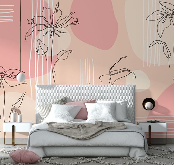 Linear Flowers Pink Tones Wall Mural