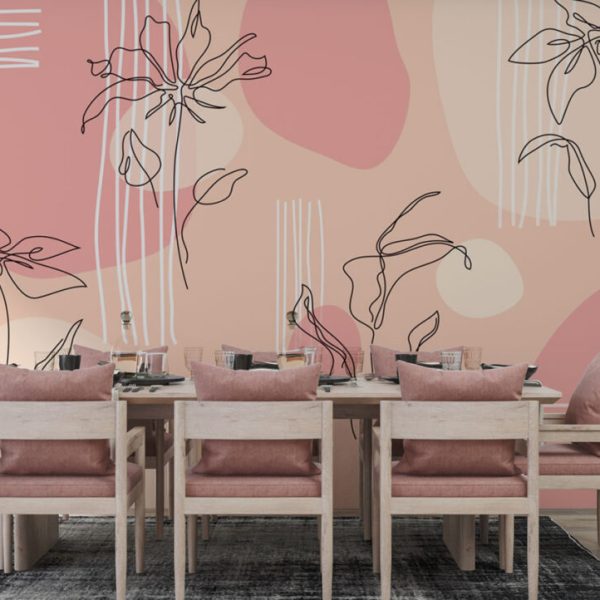 Linear Flowers Pink Tones Wall Mural
