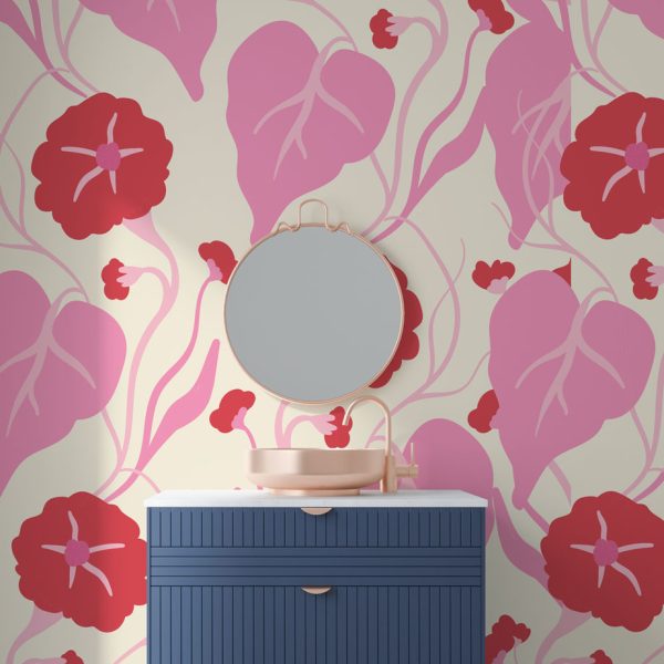 Red And Pink Flowers Wallpaper Wall Mural