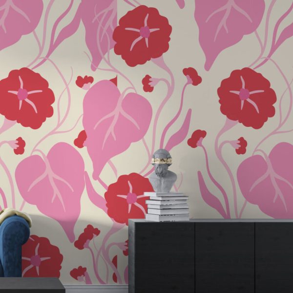 Red And Pink Flowers Wallpaper Wall Mural