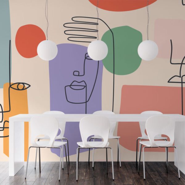 Linear Face Figures Color Wall Mural