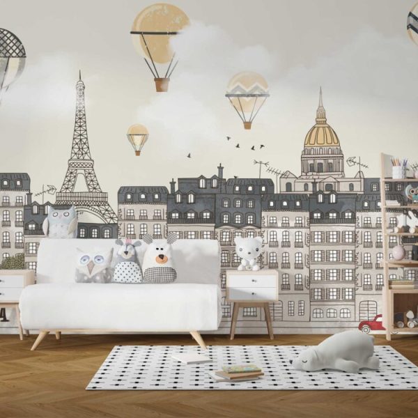 Paris City Flying Balloons Wall Mural