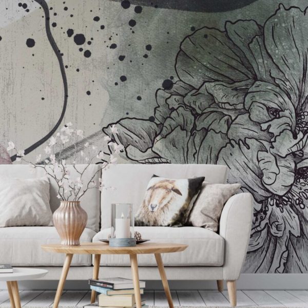 Linear Carnations Watercolor Wall Mural