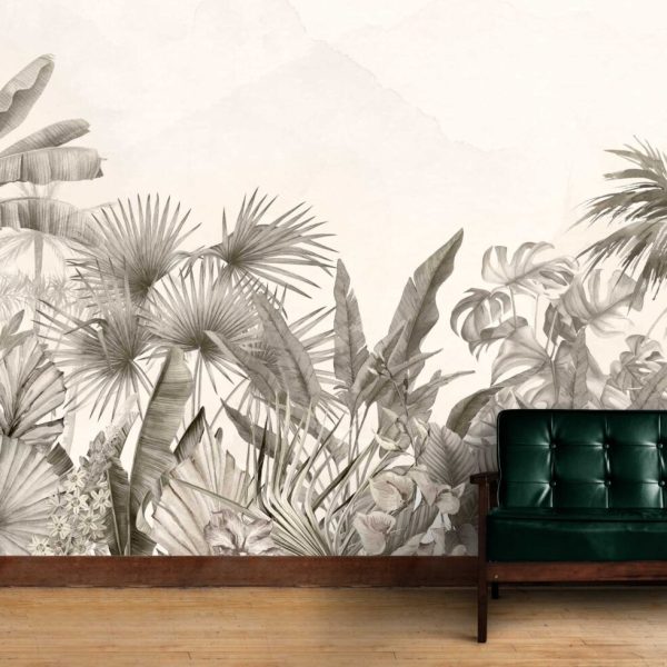 Sepia Tones Large Leaves Wall Mural