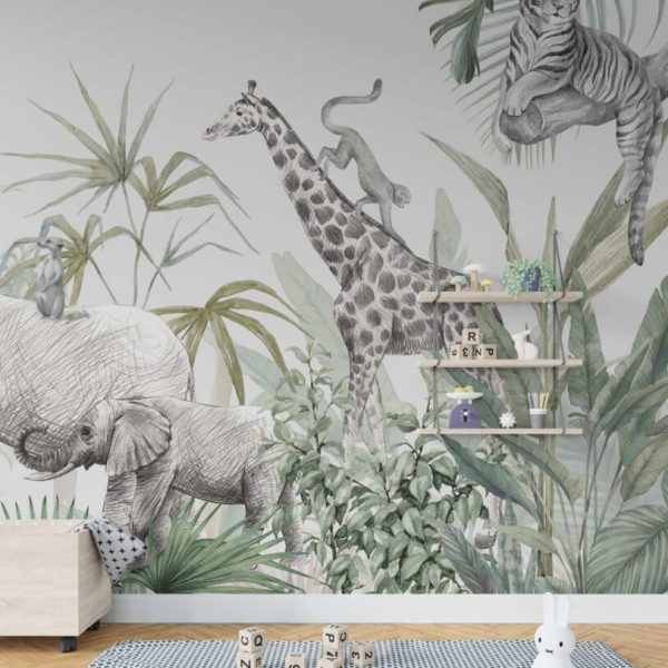 Charcoal Style Soft Tropical Wall Mural