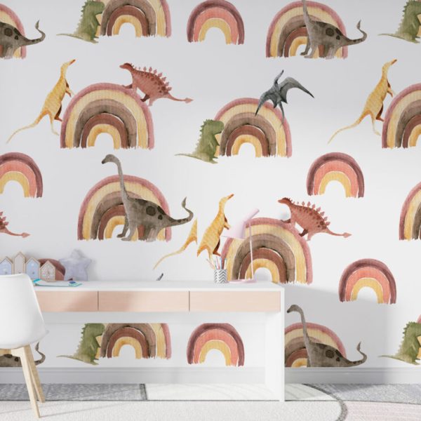 Dinosaurs And Rainbow Wall Mural