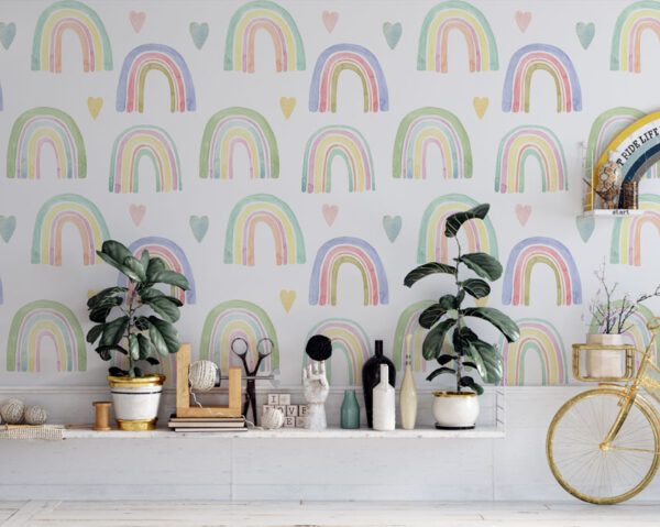 Rainbow And Hearts Wall Mural