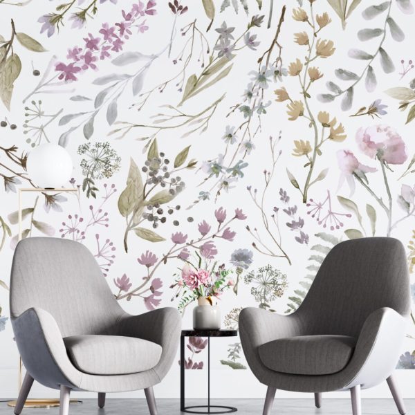 Soft Flowers Watercolor Effect Wall Mural