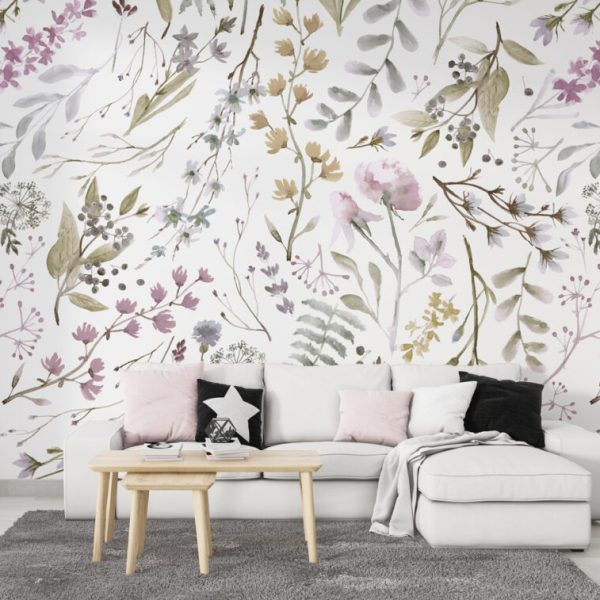Soft Flowers Watercolor Effect Wall Mural