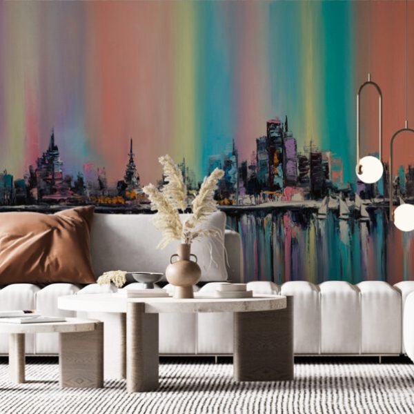 Oil Painting Colorful City Wall Mural