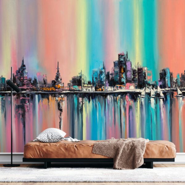 Oil Painting Colorful City Wall Mural