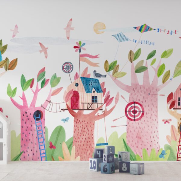 Colorful Tree Houses Wall Mural Wallpaper