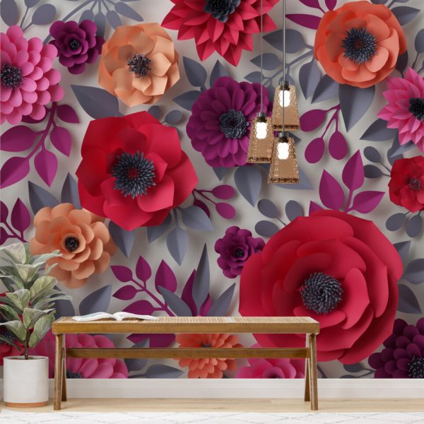 3D Colorful Flowers Wall Mural