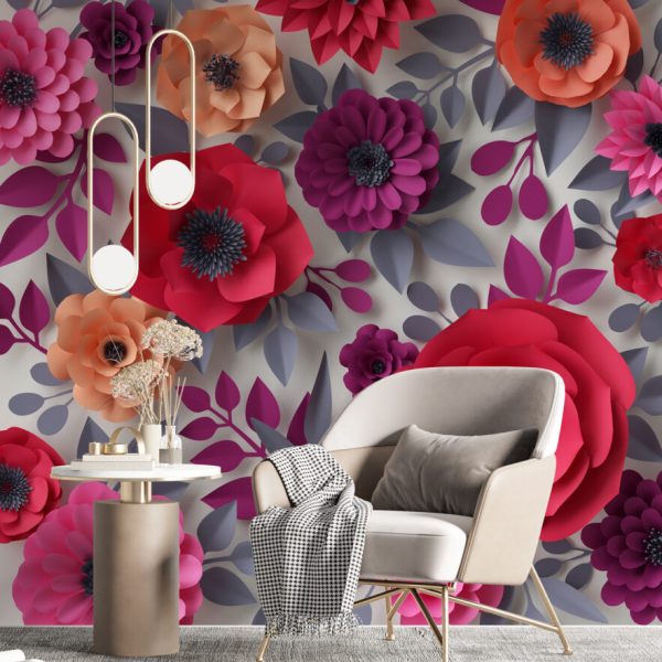 3D Colorful Flowers Wall Mural