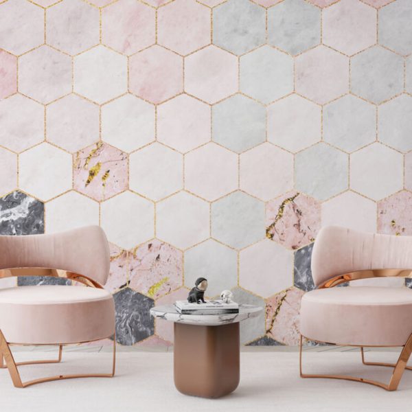 Pink Geometric Marble Pattern Wall Mural
