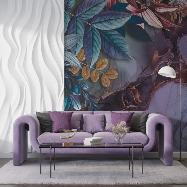 Floral And Marble Pattern Wall Mural