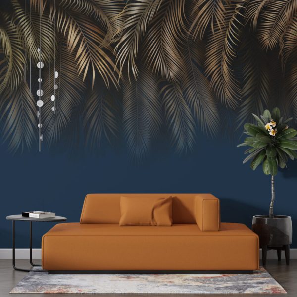 Gold Tropical Leaves Wall Mural