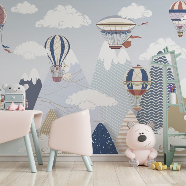 Mountains Flying Balloons 3D Wall Mural
