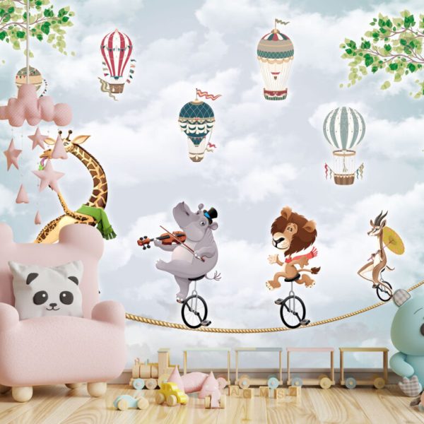 Animals String Flying Balloons Wall Mural