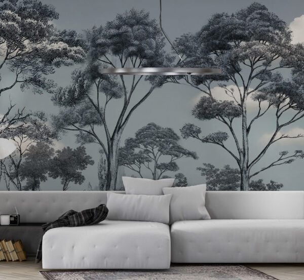 Linear Forest Blue Tones Wall Mural