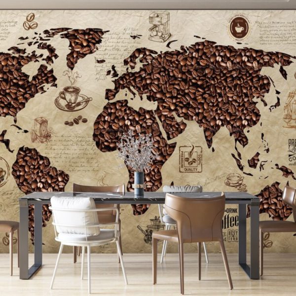 Coffee Beans Pattern World Map Wall Mural