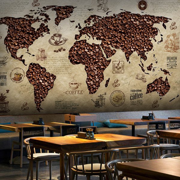 Coffee Beans Pattern World Map Wall Mural