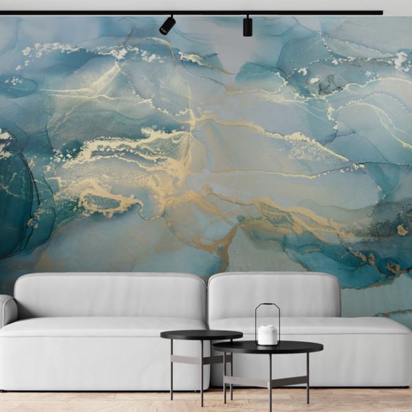 Light Blue Detailed Marble Wall Mural