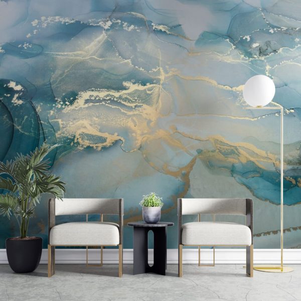 Light Blue Detailed Marble Wall Mural