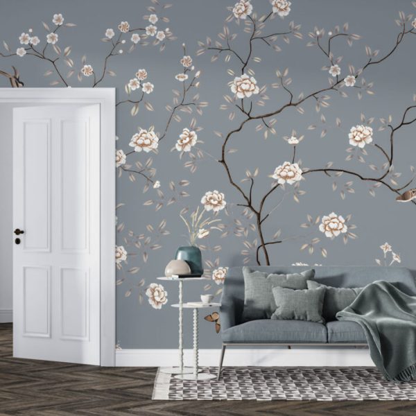 Soft Flowers In Blue Tones Wall Mural