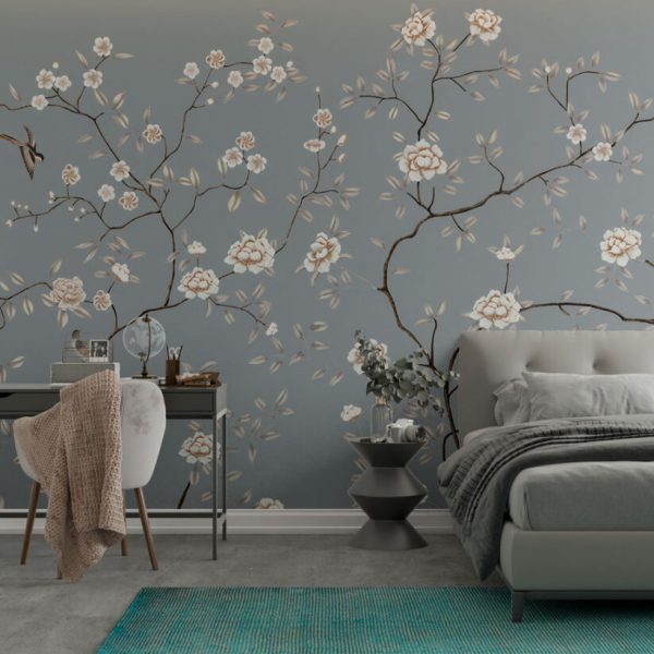 Soft Flowers In Blue Tones Wall Mural