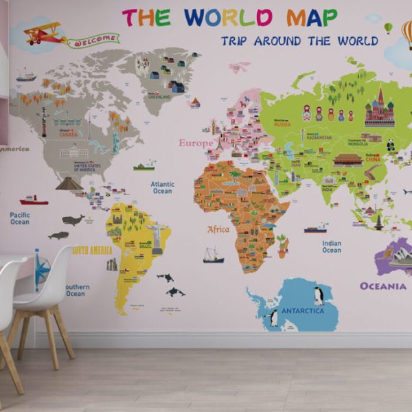 Educational World Map For Kids Wall Mural