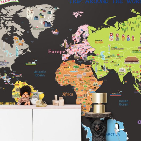 Educational World Map For Kids Wall Mural