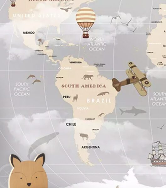 Airplanes Balloons World Map Wall Mural