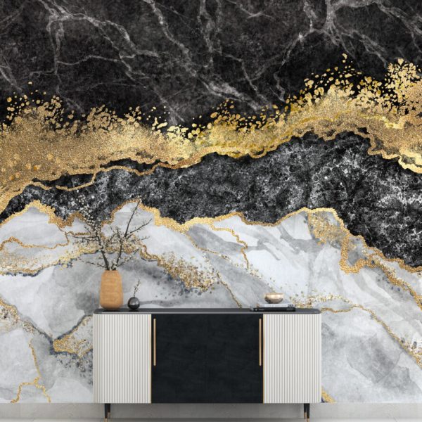 Gradient Black White Gold Wall Mural