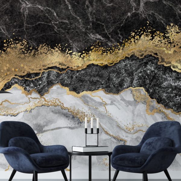 Gradient Black White Gold Wall Mural