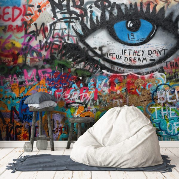 Spray Painted Eye And Graffiti Wall Mural