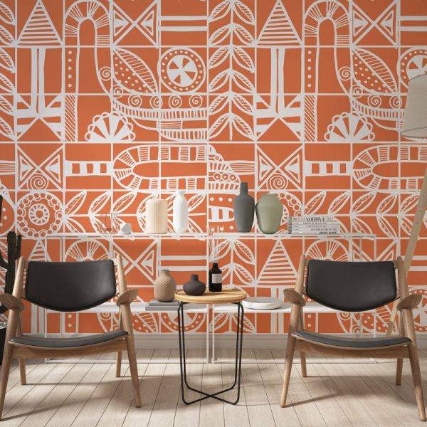 Bohemian Patterns Orange Wall Mural