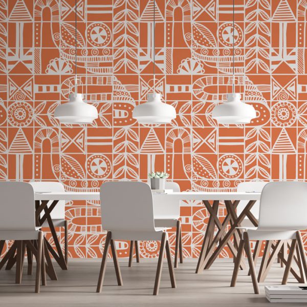 Bohemian Patterns Orange Wall Mural