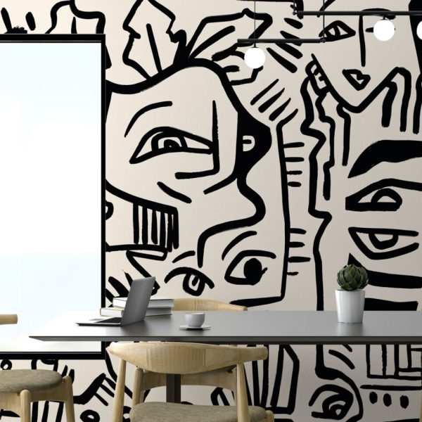 Linear Face Motifs Modern Wall Mural