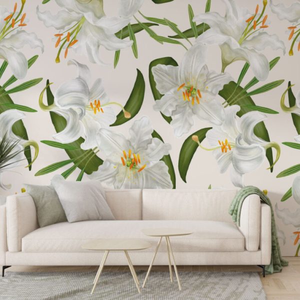 Soft White Flower Pattern Wall Mural