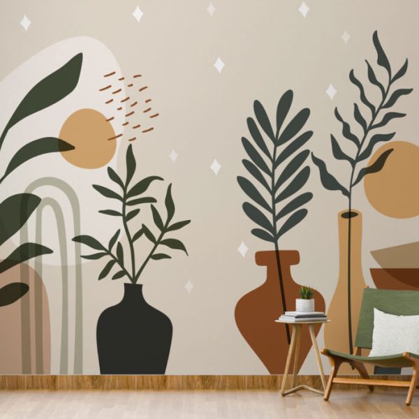 Boho Style Potted Flowers Wall Mural