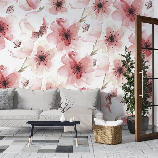 Pink Soft Flowers Wall Mural Wallpaper