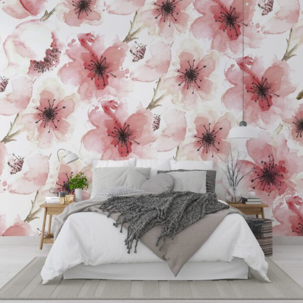 Pink Soft Flowers Wall Mural Wallpaper