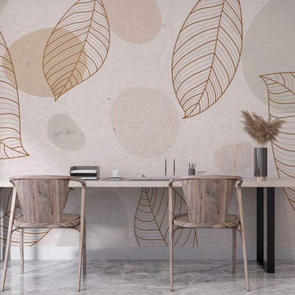 Soft Leaves And Circles Wall Mural